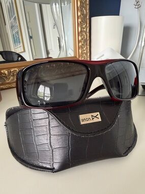 anon. k Men's Black Sunglasses with Red Accents